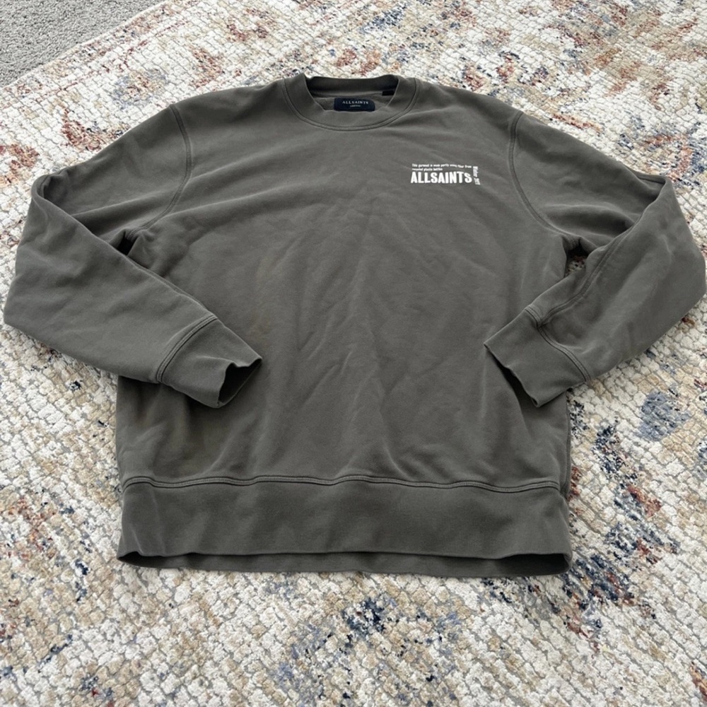 All Saints Underground Relaxed Fit Crew Neck Sweatshirt Size M Olive
